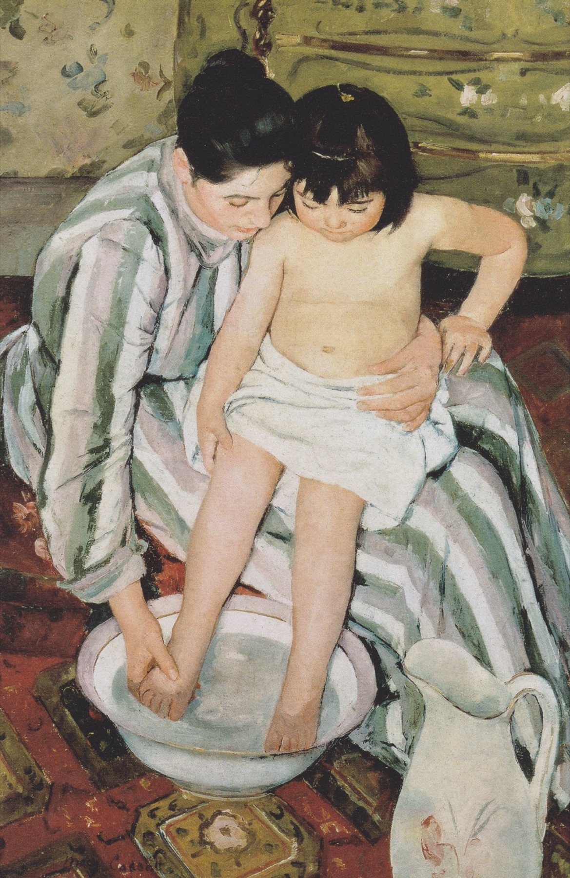 Mary Cassatt, Il bagno del bambino: una madre lava i piedi alla figlia in grembo
