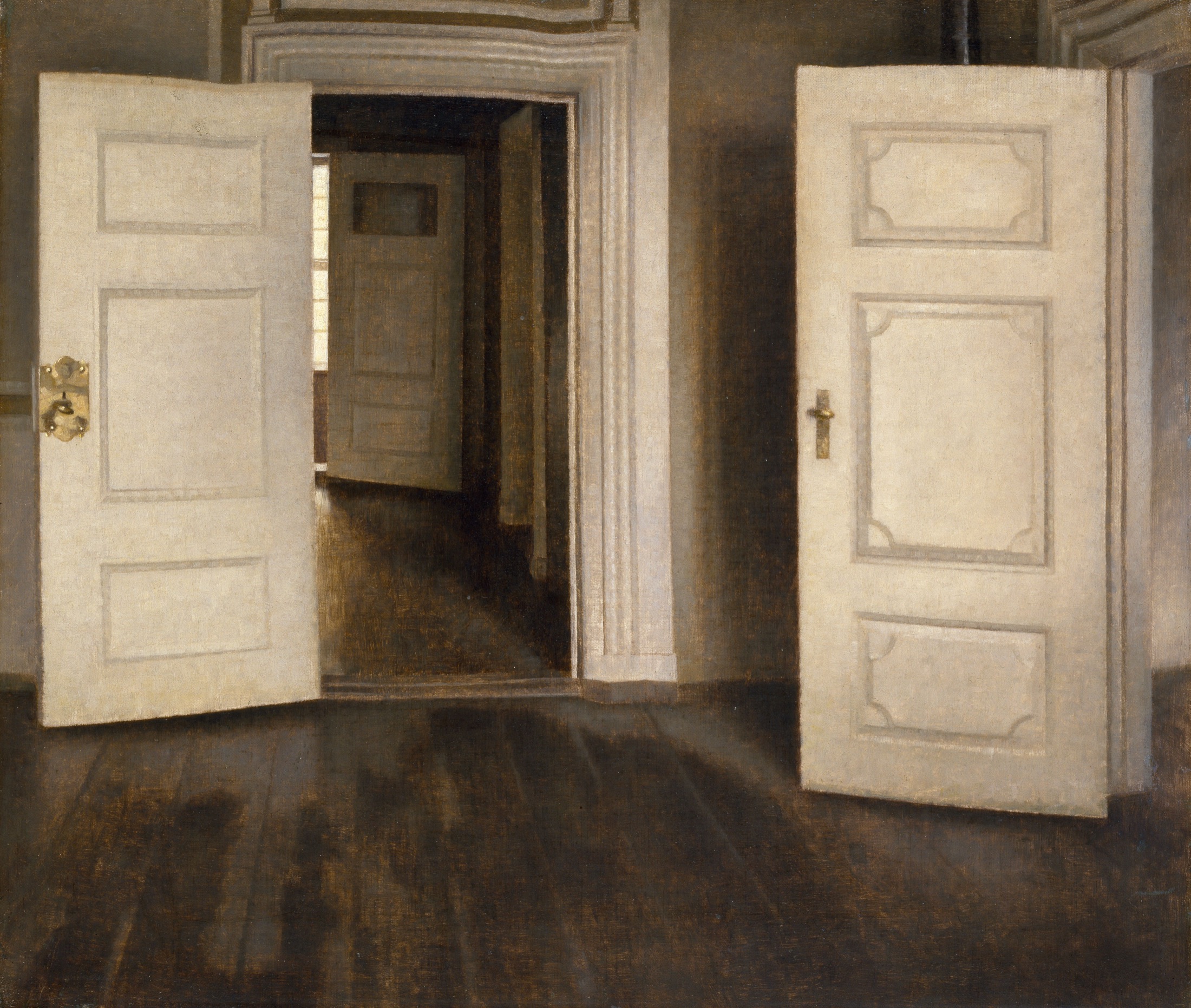 Vilhelm Hammershøi, Porte aperte: una sequenza di stanze vuote con le porte bianche spalancate